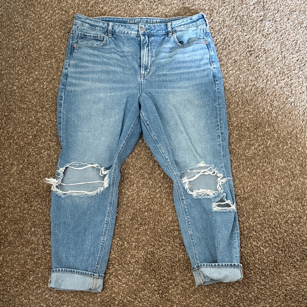 American Eagle Outfitters Blue Ripped Mom Jeans